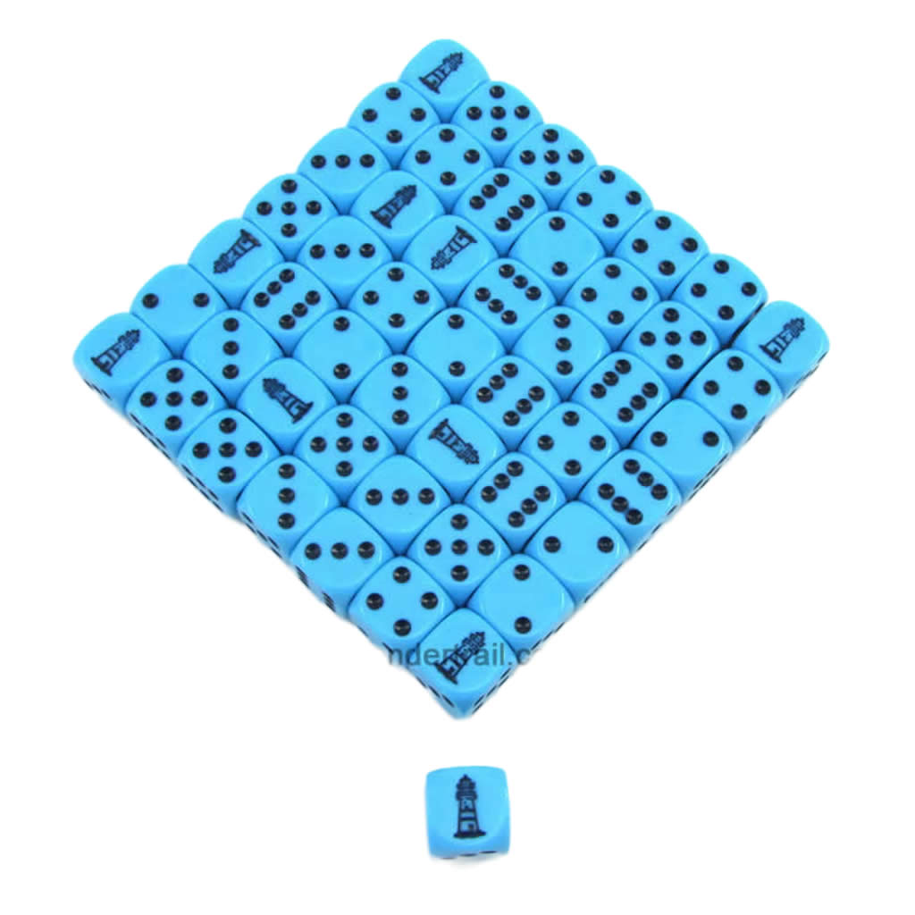 KOP11669 Lighthouse Blue Opaque Dice Dark Blue Pips D6 16mm Bulk Pack of 50
