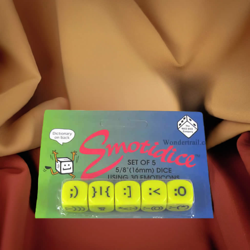 KOP11779 Emotidice Yellow Dice Black Emoticons D6 16mm (5/8in) Pack of 5