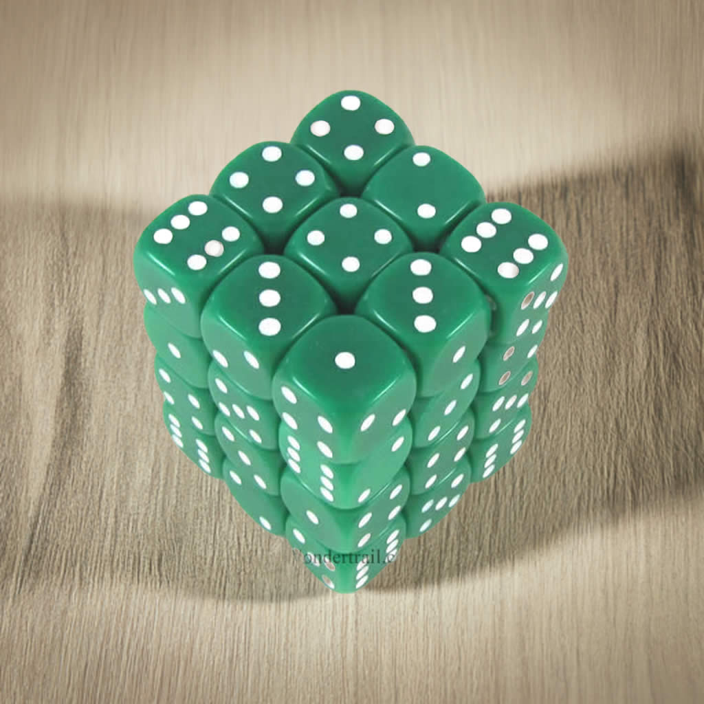 KOP11978 Green Opaque Dice with White Pips D6 12mm (1/2in) Pack of 36