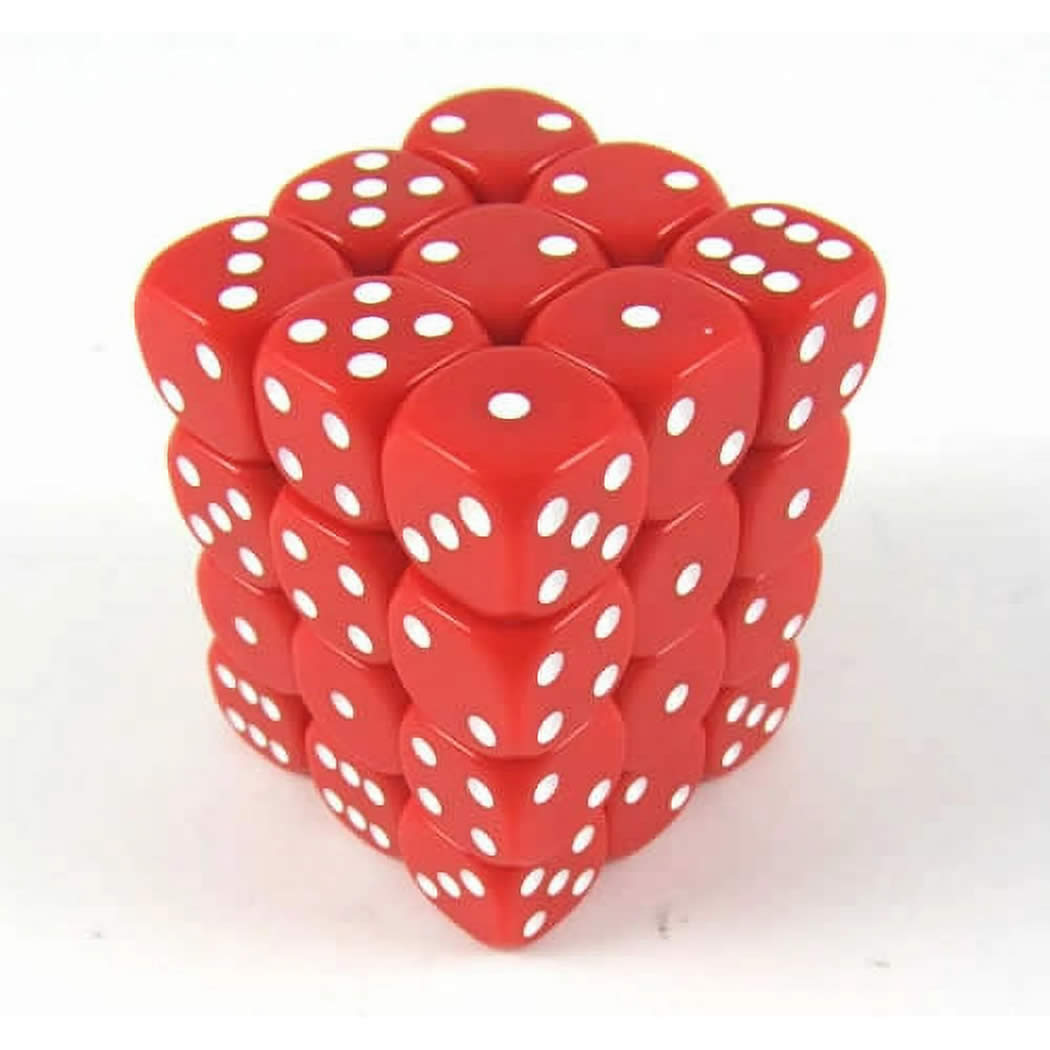 KOP11979 Red Opaque Dice with White Pips D6 12mm (1/2in) Pack of 36