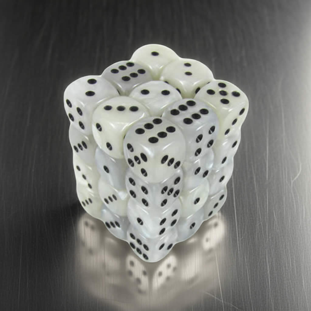 KOP11999 White Marbleized Dice with Black Pips D6 12mm (1/2in) Pack of 36 Dice