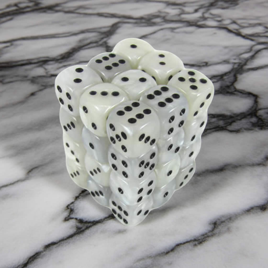 KOP11999 White Marbleized Dice with Black Pips D6 12mm (1/2in) Pack of 36 Dice