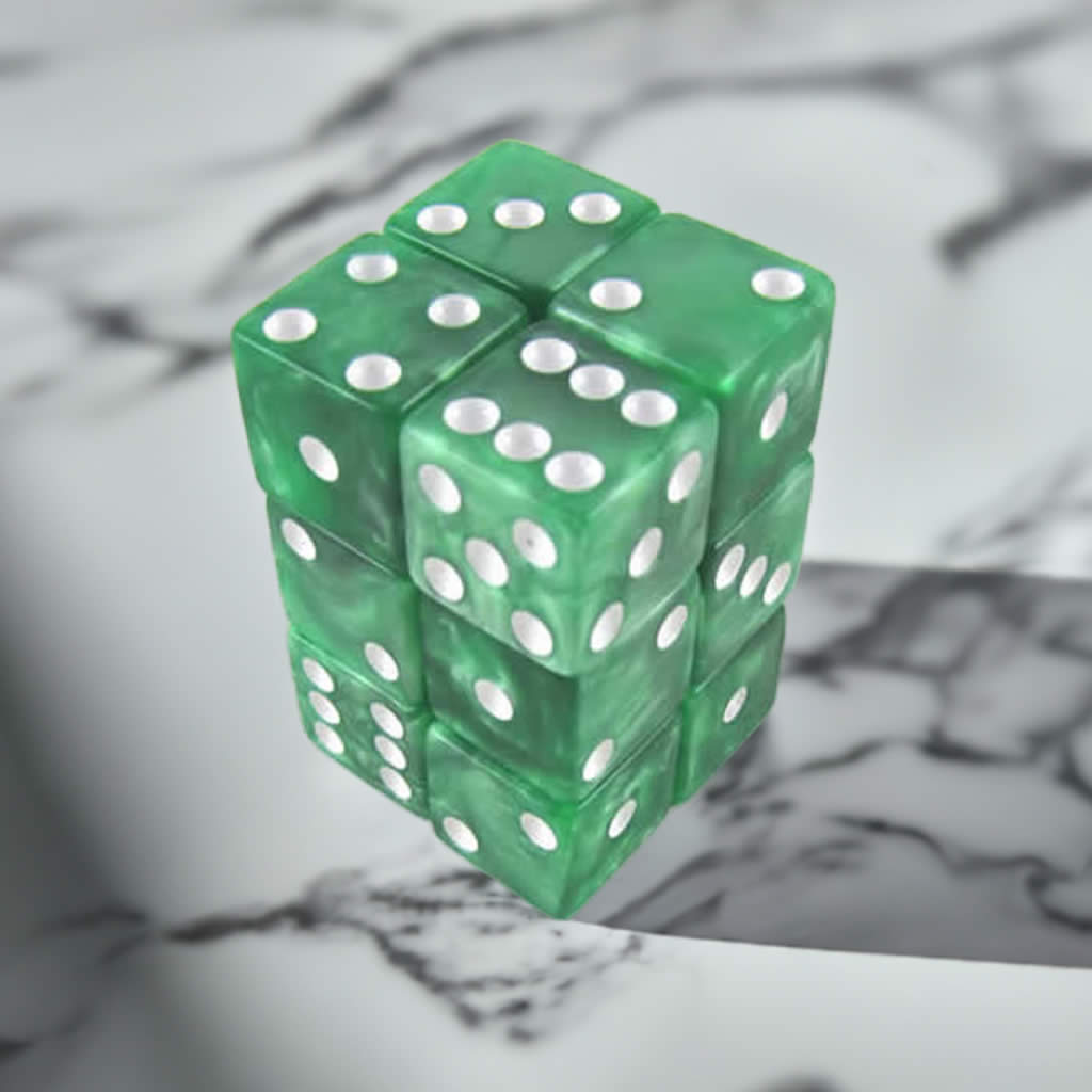KOP12184 Green Marblized Dice with White Pips D6 16mm (5/8in) Pack of 12