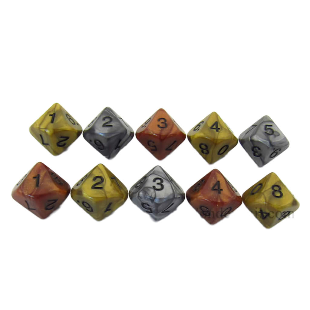 KOP13375 Assorted Olympic Dice with Black Numbers D10 16mm (5/8in) Pack of 10 Dice