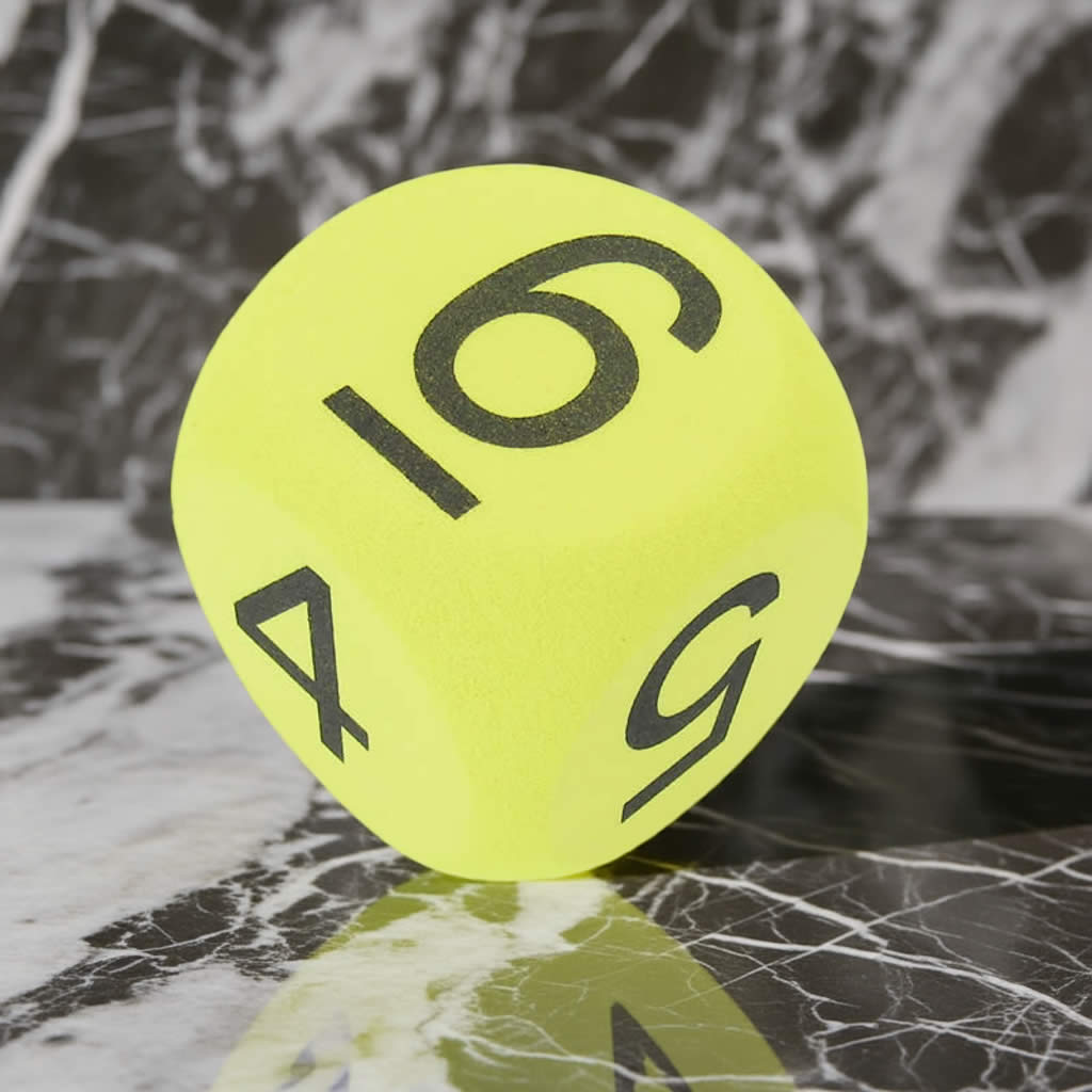 KOP13772 Yellow Opaque Foam Die Black Numbers D6 50mm Pack of 1 Die