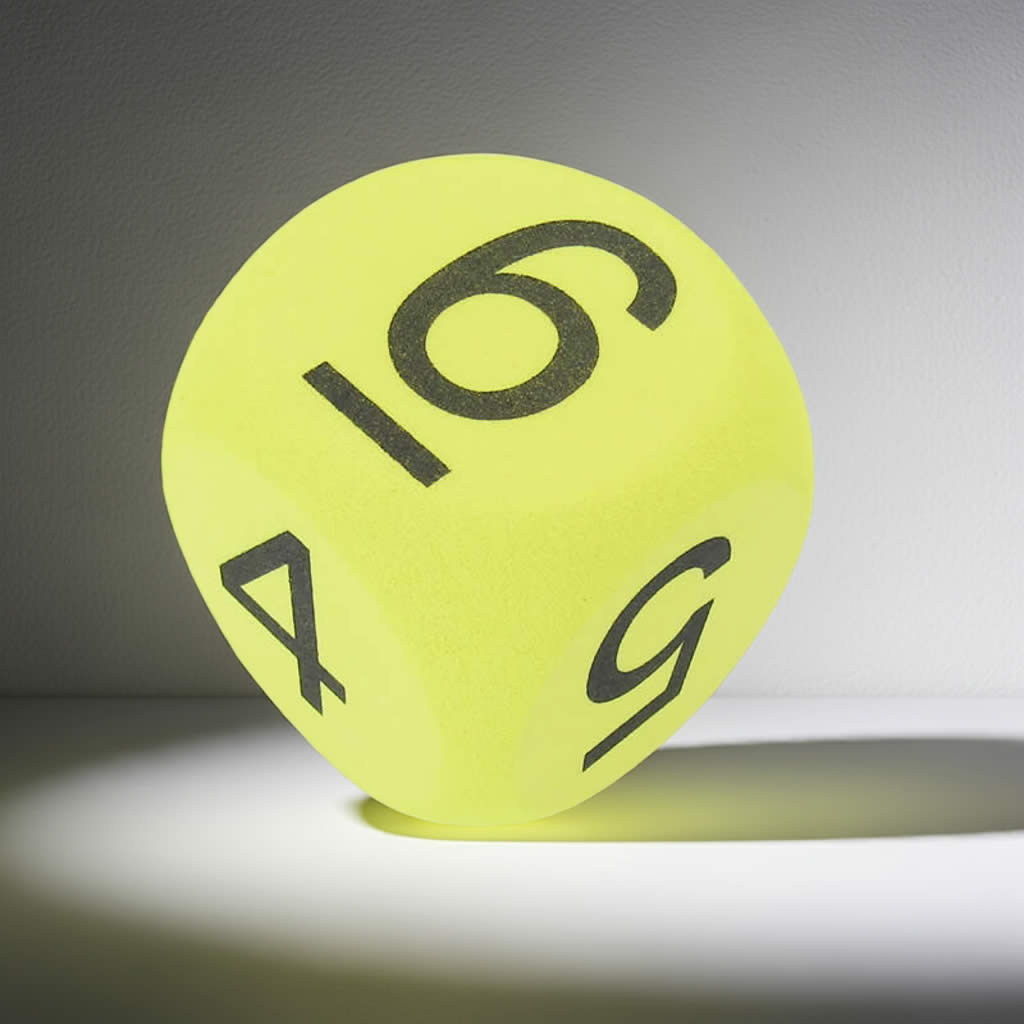 KOP13772 Yellow Opaque Foam Die Black Numbers D6 50mm Pack of 1 Die