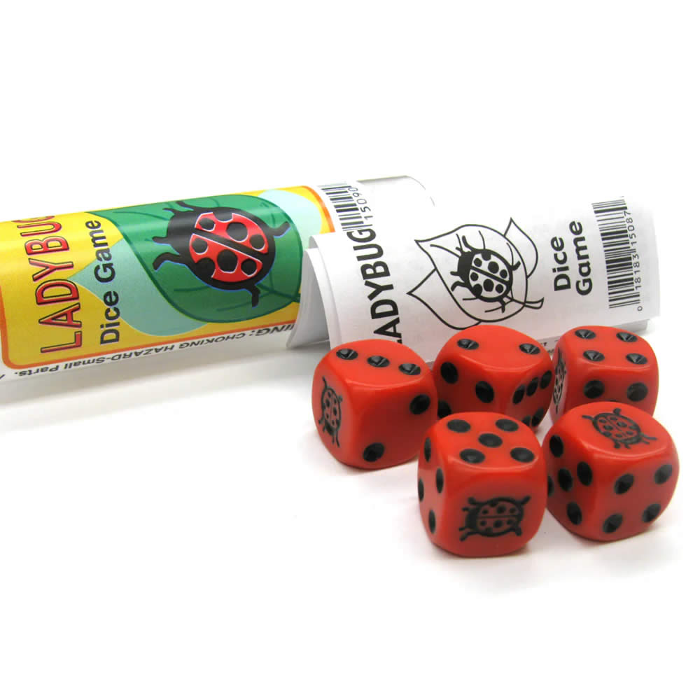 KOP15087 Ladybug Dice Game Red Opaque Dice with Black Pips D6 16mm