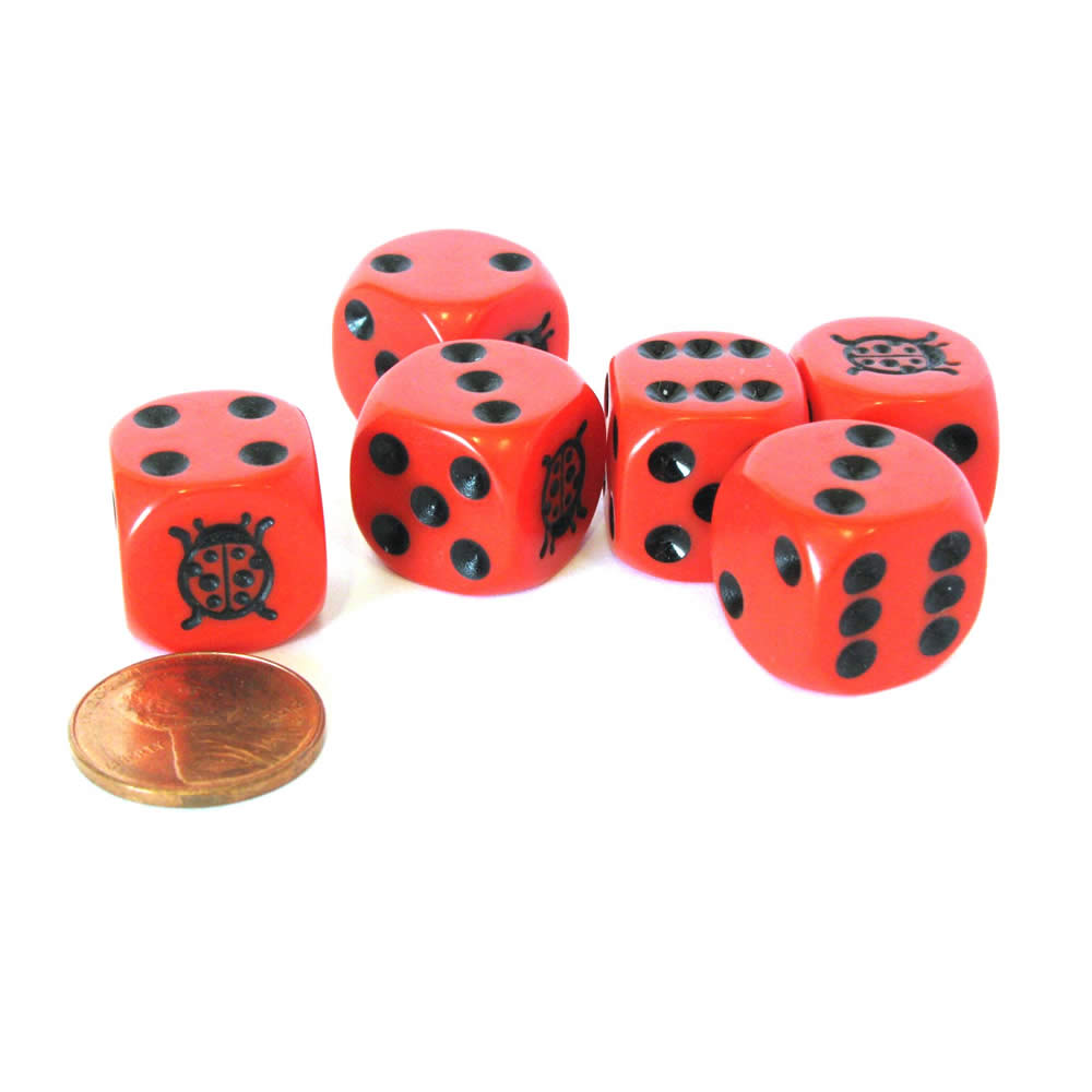 KOP15087 Ladybug Dice Game Red Opaque Dice with Black Pips D6 16mm