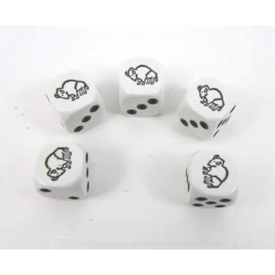 KOP15089 Bison Dice Game White Opaque Dice with Black Pips D6 16mm