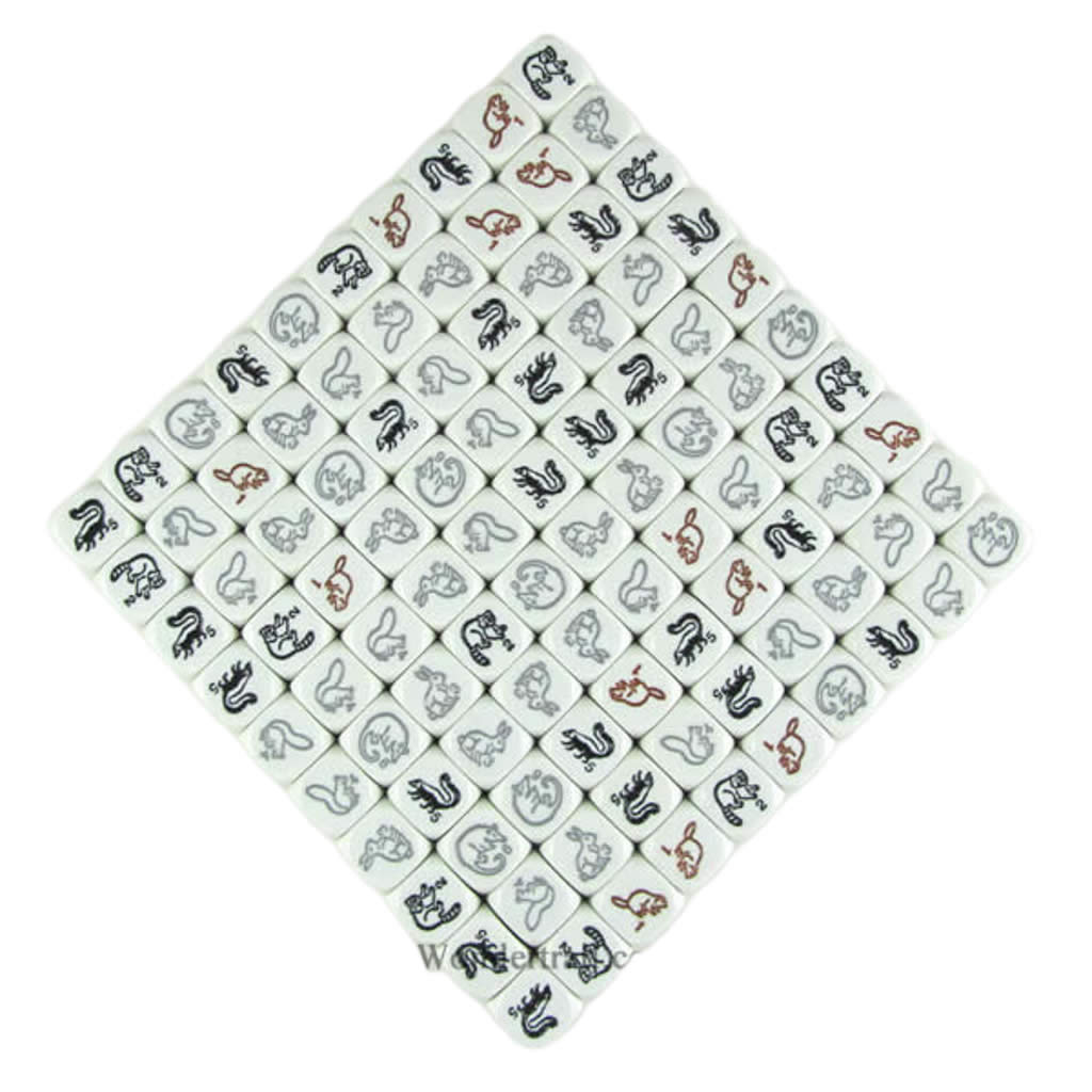 KOP17279 Woodland Animals Dice White Opaque with Colored Animals D6 16mm (5/8in) Pack of 100 Dice