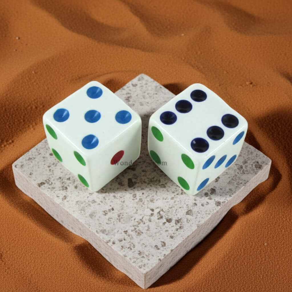KOP17815 White Opaque Dice with Different Colored Pips D6 25mm (1in) Pack of 2 Dice
