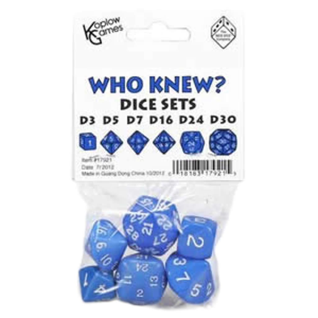 KOP17921 Blue Special Who Knew 6 Dice Set Koplow Games
