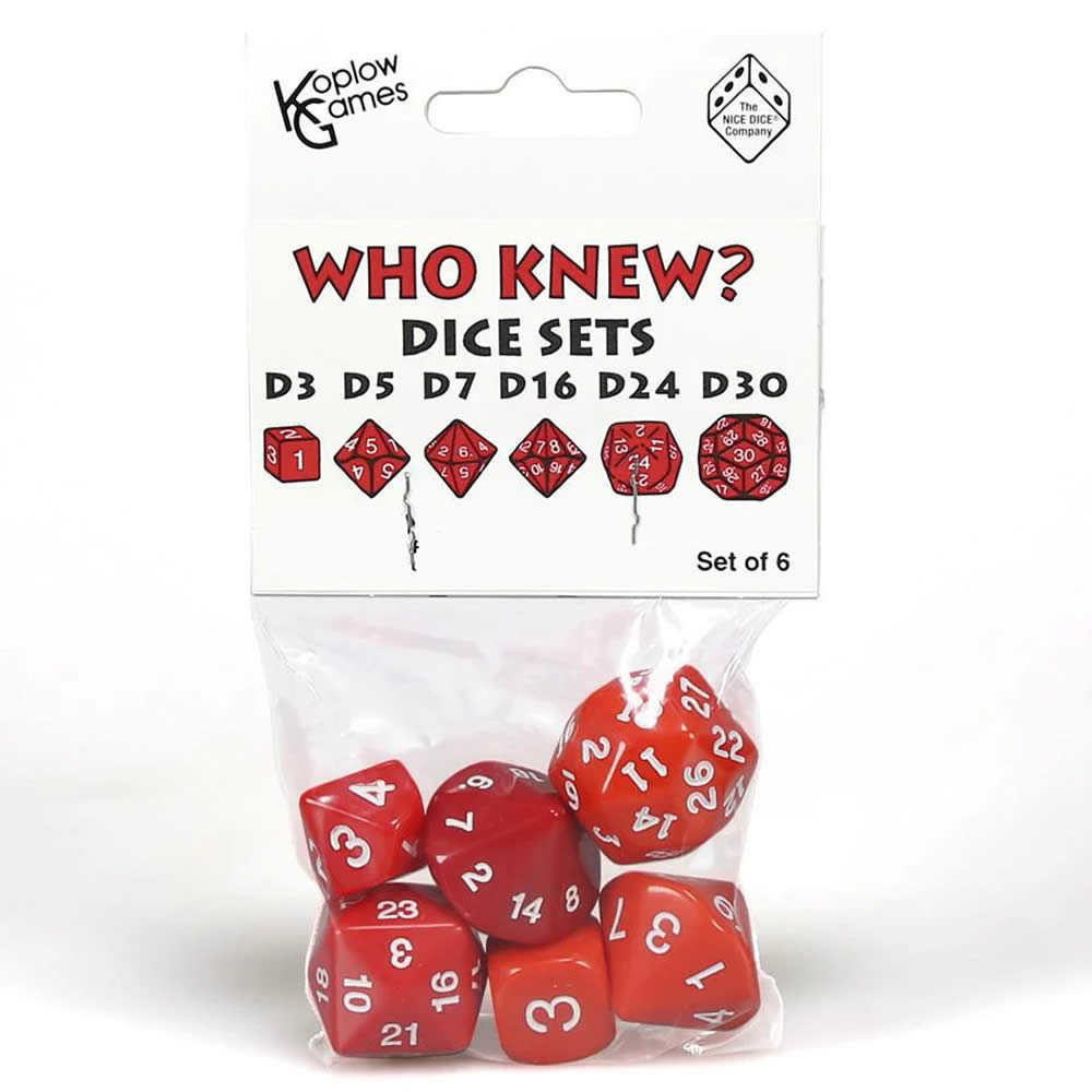 KOP17923 Red Special Who Knew 6 Dice Set Koplow Games