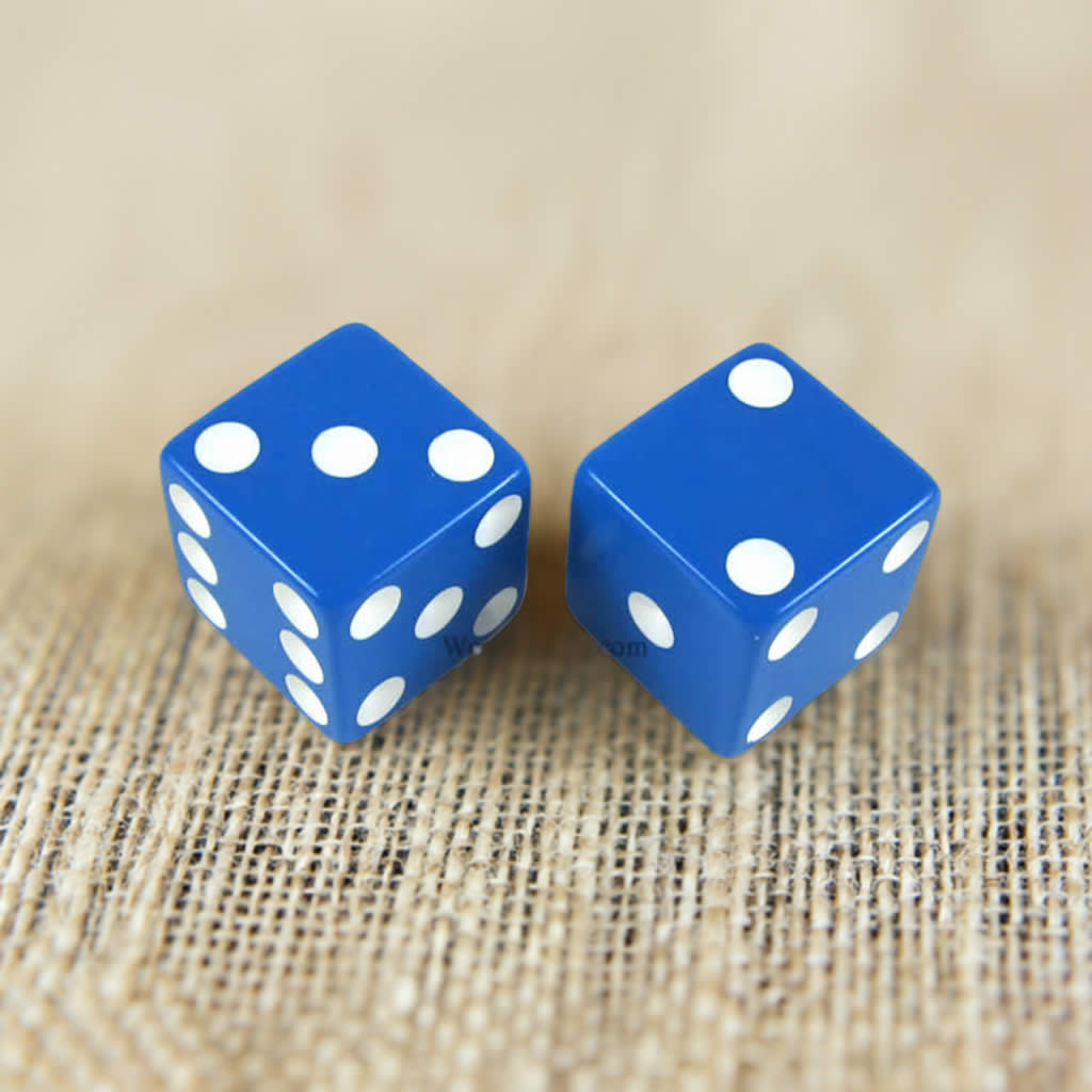 KOP17971 Blue Opaque Dice with White Pips D6 25mm (1in) Pack of 2