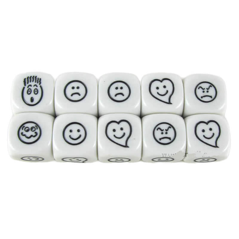 KOP18010 Smiley Face Dice White Dice Black Faces D6 16mm Pack of 2