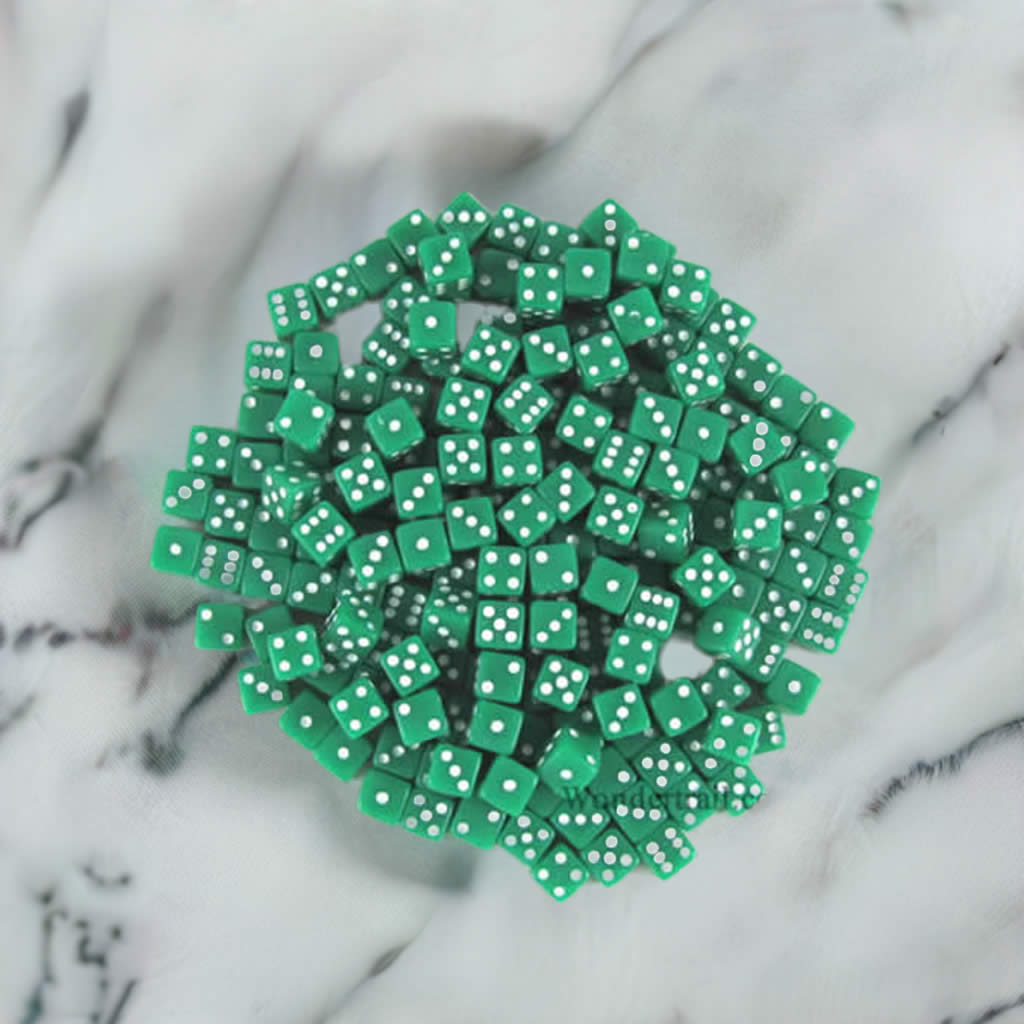 KOP18103 Green Opaque D6 Dice White Pips 5mm Pack of 200