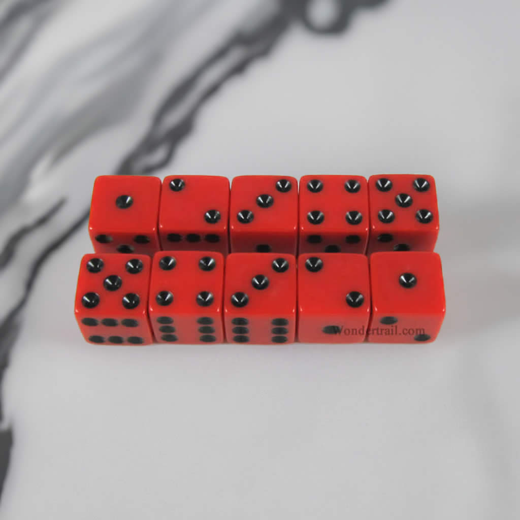 KOP18345 Red Opaque Dice with Black Pips D6 16mm (5/8) Set of 10