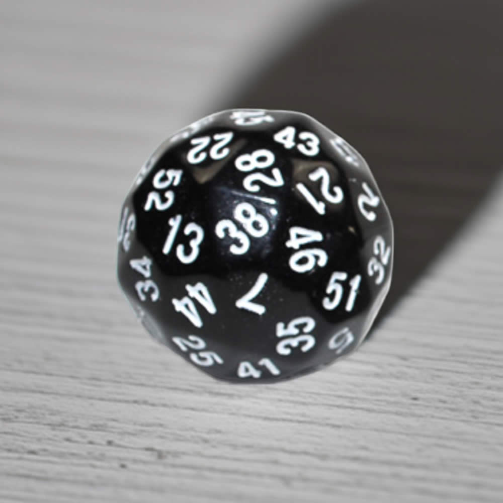 KOP18499 Black Opaque Dice with White Numbers D60 35mm (1.37in) Pack of 1