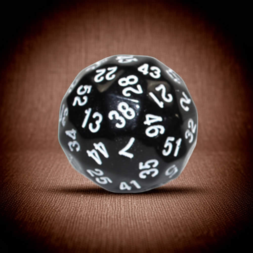 KOP18499 Black Opaque Dice with White Numbers D60 35mm (1.37in) Pack of 1