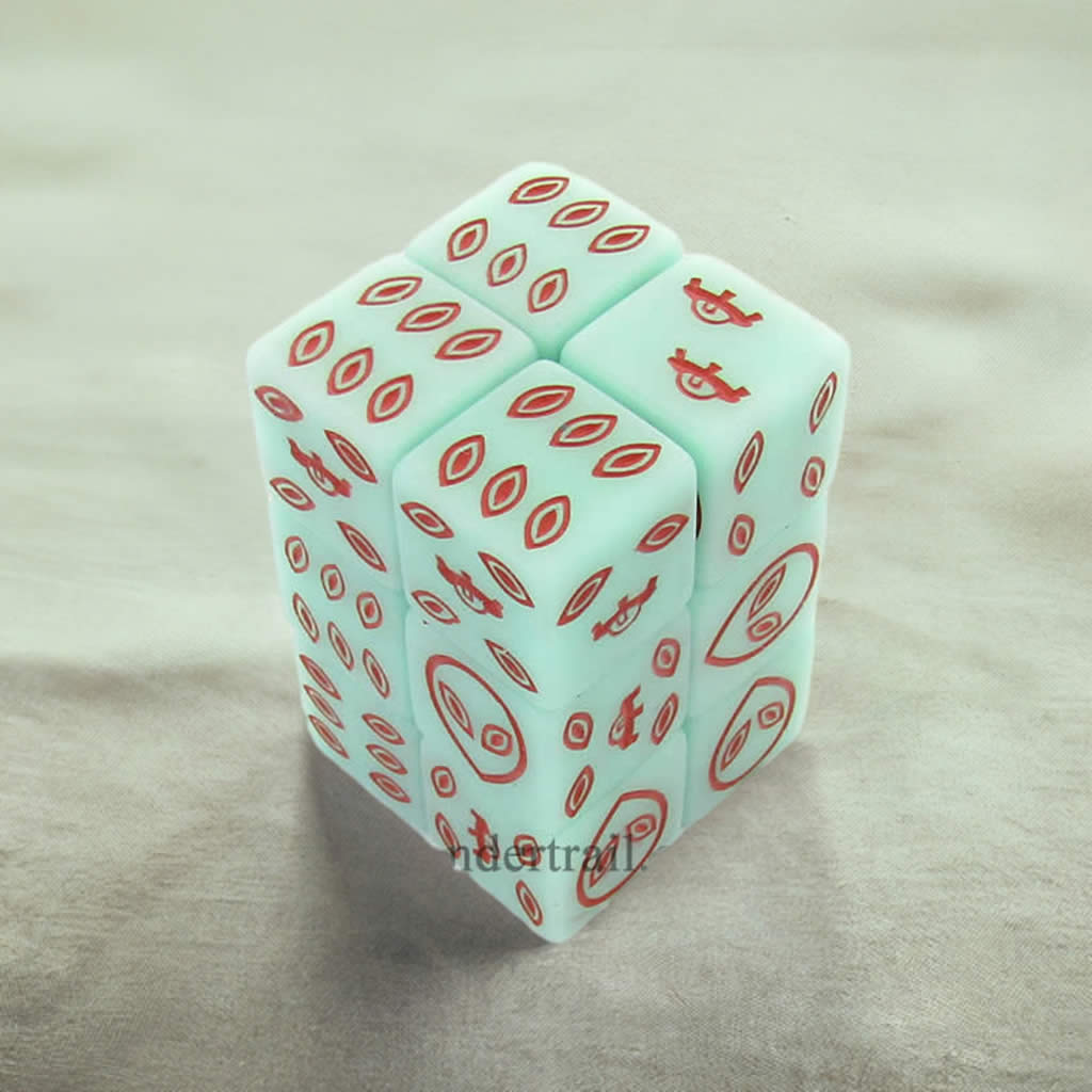 KOP18766 Green Alien Glow in the Dark Dice with Red Aliens D6 16mm (5/8in) Pack of 12 Dice