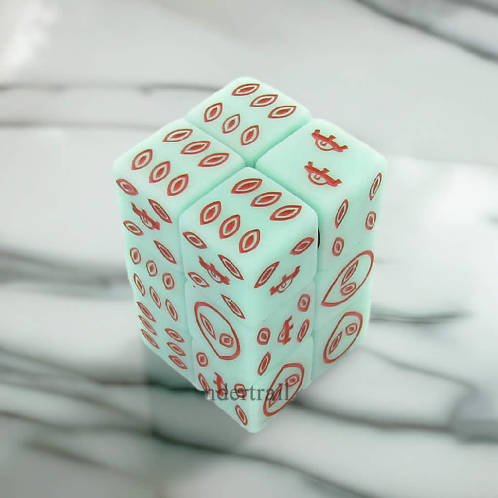 KOP18766 Green Alien Glow in the Dark Dice with Red Aliens D6 16mm (5/8in) Pack of 12 Dice