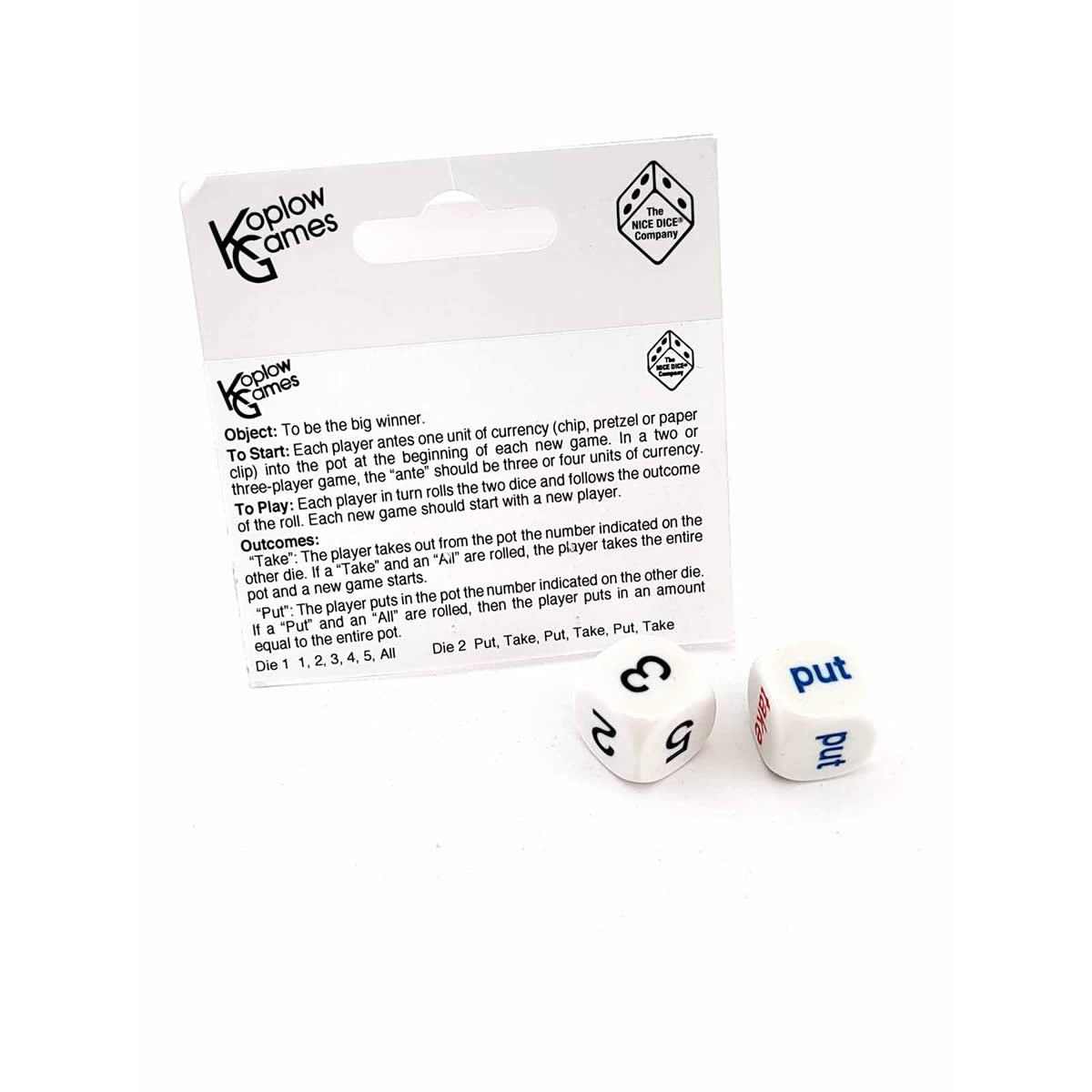 KOP19783 Put and Take Dice Game D6 16mm (5/8in) Pack of 2 Dice Koplow Games