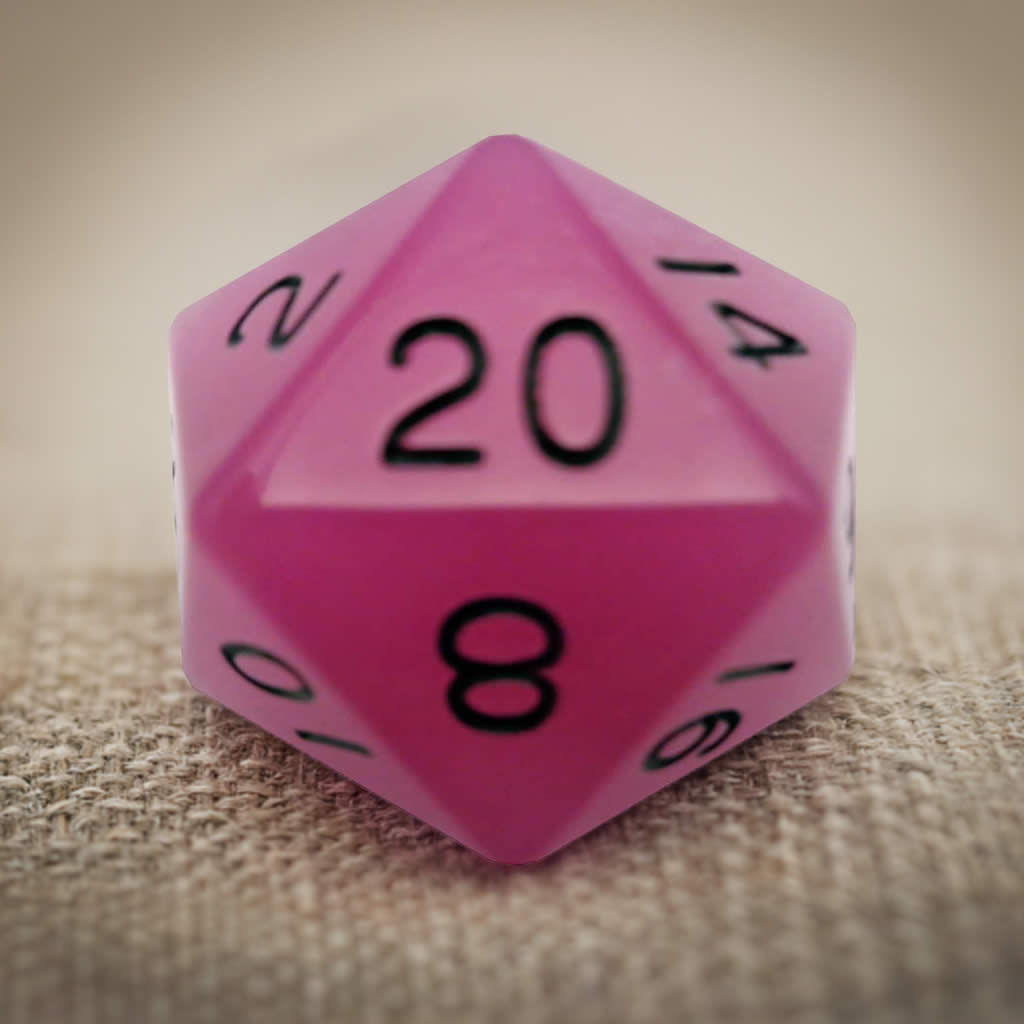 MET30720 Purple Glow In The Dark Acrylic Die Black Numbers D20 35mm Pack of 1