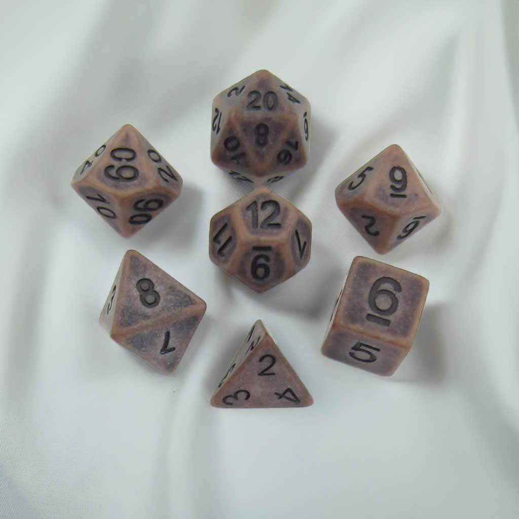 MET697 Ancient Copper Colored Dice with Black Numbers Acrylic 7 Dice Set Metallic Dice Games
