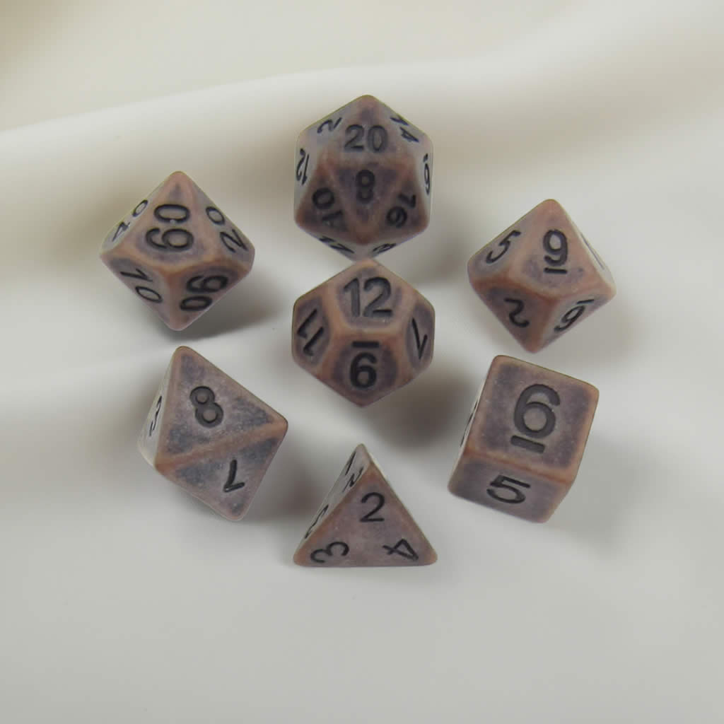 MET697 Ancient Copper Colored Dice with Black Numbers Acrylic 7 Dice Set Metallic Dice Games