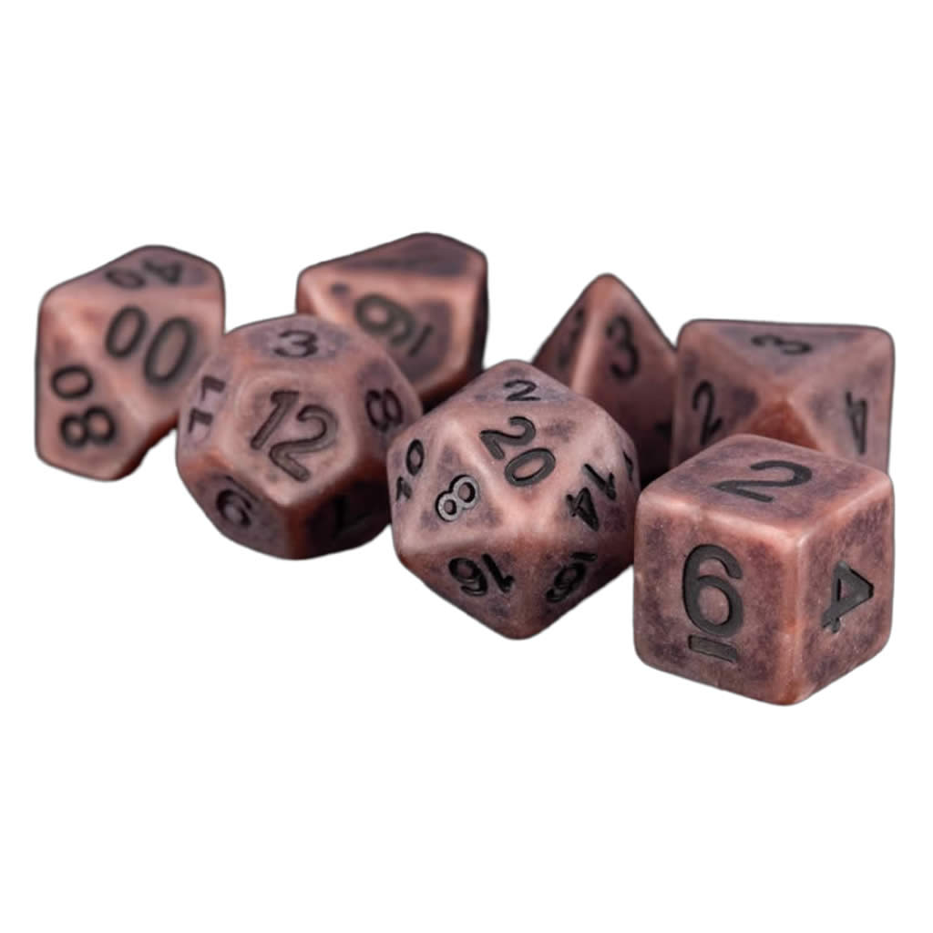 MET697 Ancient Copper Colored Dice with Black Numbers Acrylic 7 Dice Set Metallic Dice Games