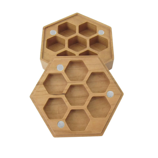 MET809 Cherry Wood Hexagon Dice Case Holds 7 Dice Metallic Dice Games