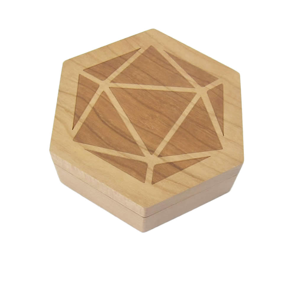 MET809 Cherry Wood Hexagon Dice Case Holds 7 Dice Metallic Dice Games