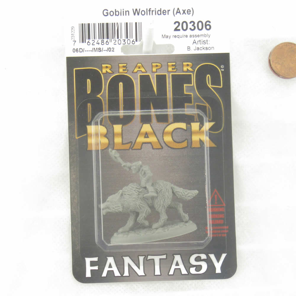 RPR20306 Goblin Wolfrider with Axe Miniature 25mm Heroic Scale Figure Bones Black
