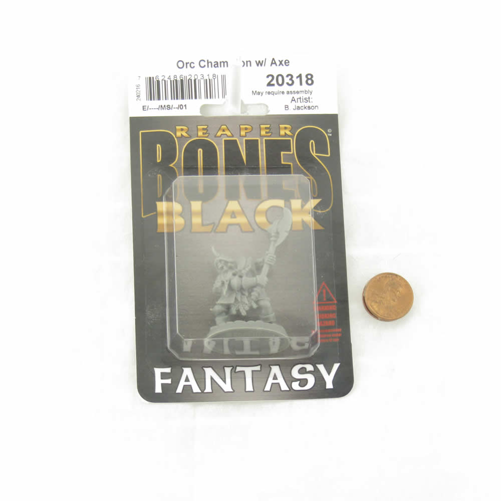 RPR20318 Orc Champion with Axe Miniature 25mm Heroic Scale Figure Bones Black