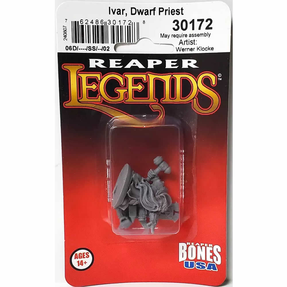 RPR30172 Ivar Dwarf Cleric Miniature Figure 25mm Heroic Scale Reaper Bones USA