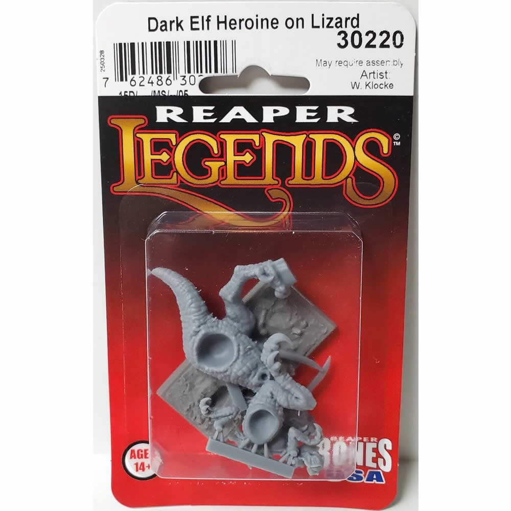 RPR30220 Female Dark Elf on Lizard Miniature Figure 25mm Heroic Scale Reaper Bones USA