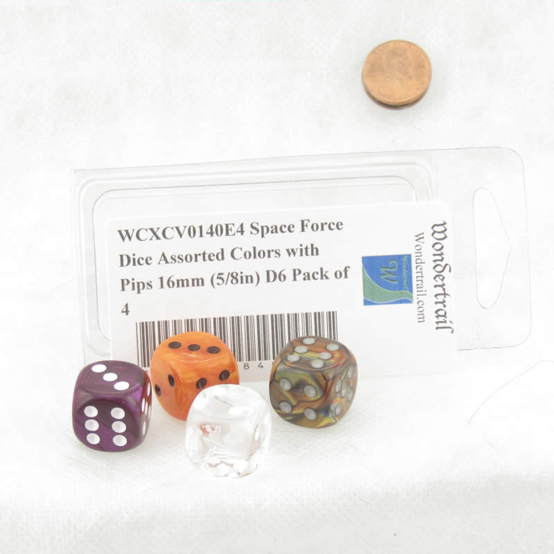 WCXCV0140E4 Space Force Dice Assorted Colors with Pips 16mm (5/8in) D6 Pack of 4