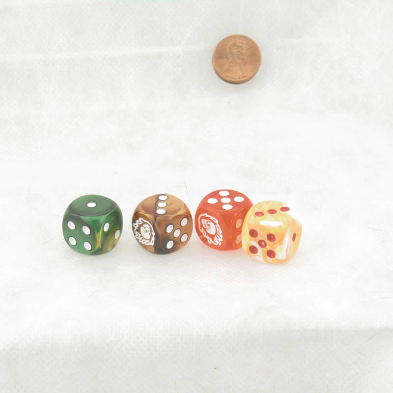 WCXCV0146E4 Flaming Skull Dice Assorted Colors with Pips 16mm (5/8in) D6 Pack of 4