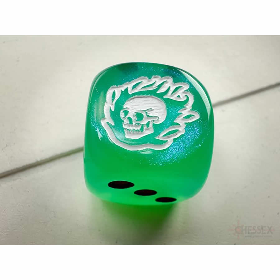 WCXCV0146E50 Flaming Skull Dice Assorted Colors with Pips 16mm (5/8in) D6 Pack of 50