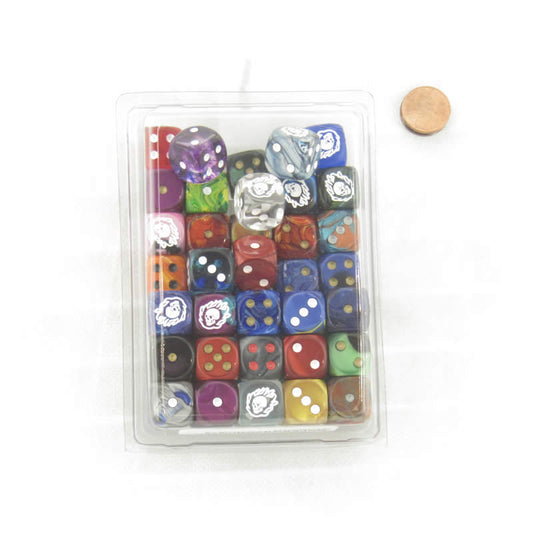 WCXCV0146E50 Flaming Skull Dice Assorted Colors with Pips 16mm (5/8in) D6 Pack of 50