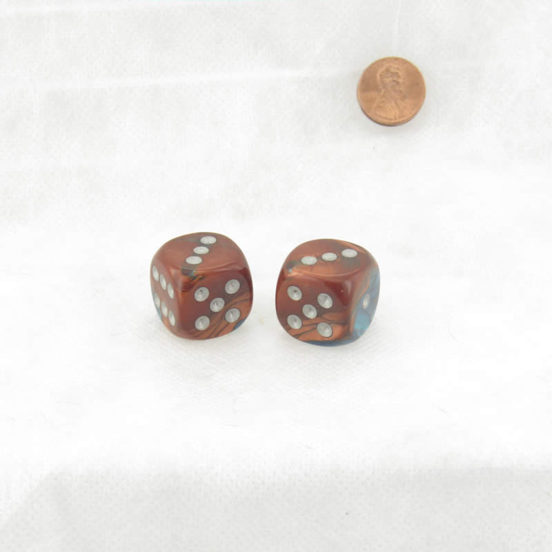 WCXDG2053E2  Copper and Teal Gemini Dice with Silver Pips 20mm (3/4in) D6 Pack of 2