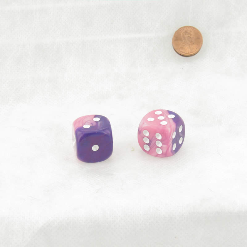 WCXDG2055E2  Pink and Purple Gemini Dice with White Pips 20mm (3/4in) D6 Pack of 2