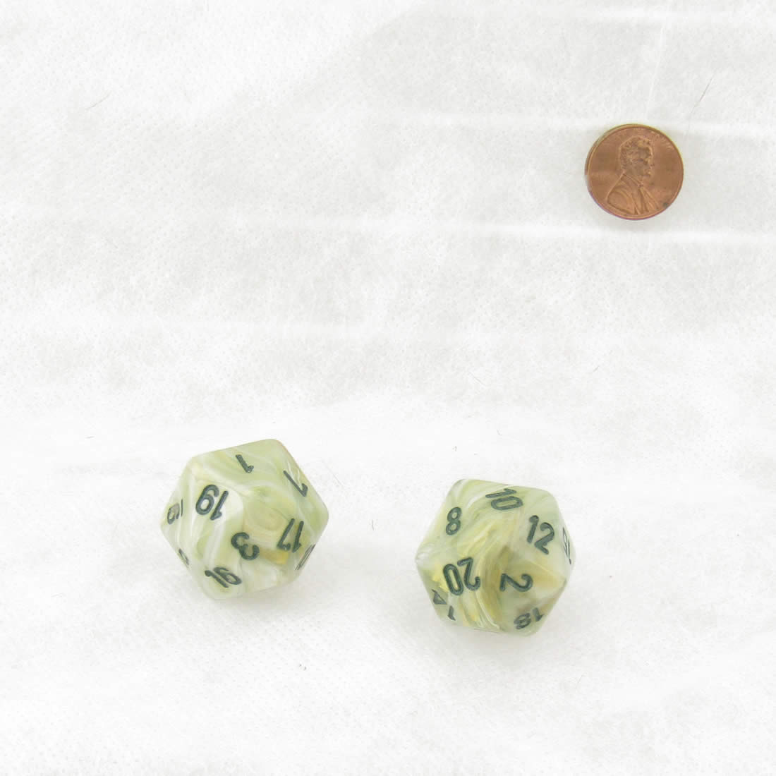 WCXLM2095E2 Green Marble Colored Mega-Hedral with Dark Green Numbers 20mm (25/32in) D20 Pack of 2
