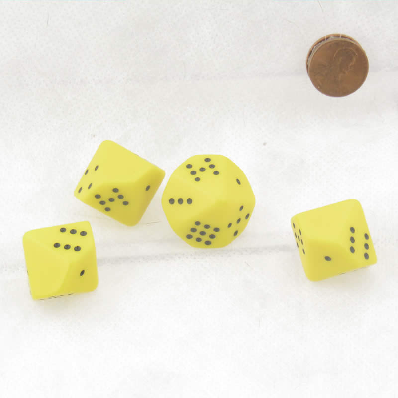 WCXXQ0202E4 Yellow Opaque Dice with Black Pips D10 20mm (25/32in) Pack of 4