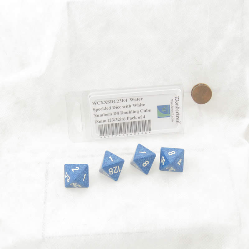 WCXXSDC23E4 Water Speckled Dice with White Numbers D8 Doubling Cube 18mm (23/32in) Pack of 4