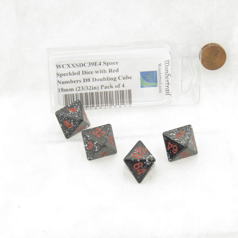 WCXXSDC39E4 Space Speckled Dice with Red Numbers D8 Doubling Cube 18mm (23/32in) Pack of 4