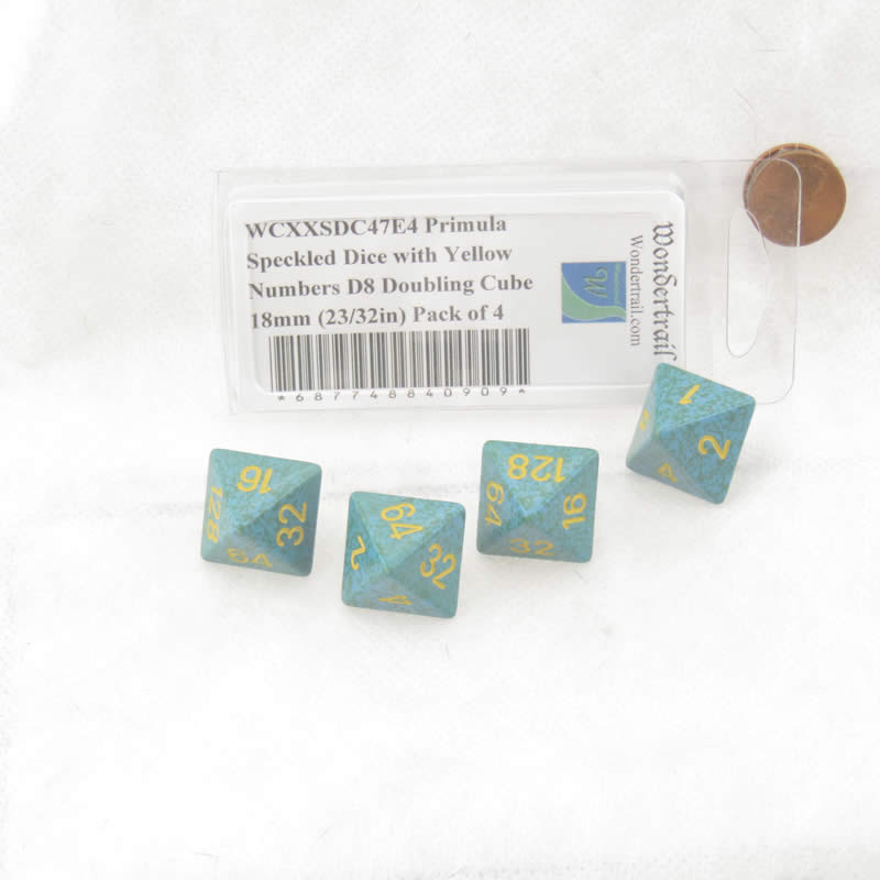 WCXXSDC47E4 Primula Speckled Dice with Yellow Numbers D8 Doubling Cube 18mm (23/32in) Pack of 4