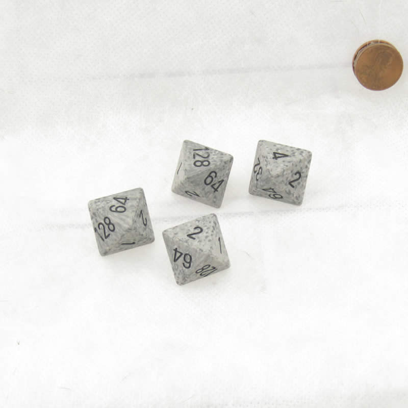 WCXXSDC95E4 Andesite Speckled Dice with Black Numbers D8 Doubling Cube 18mm (23/32in) Pack of 4