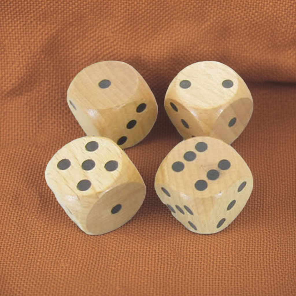 WKP02173E4 Natural Wood Dice with Black Pips D6 30mm (1.18in) Pack of 4 Dice