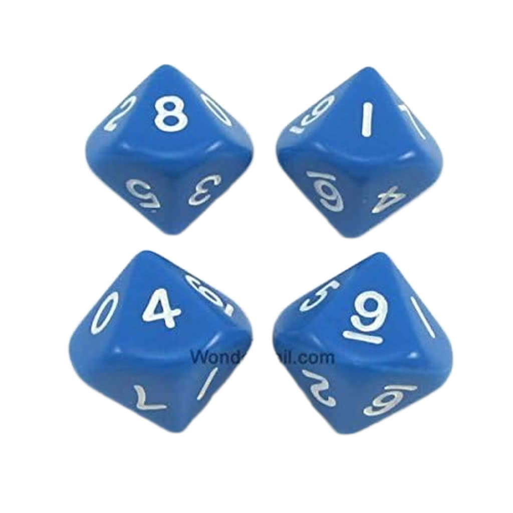 WKP02625E4 Blue Opaque Dice with White Numbers D10 16mm (5/8in) Pack of 4 Dice
